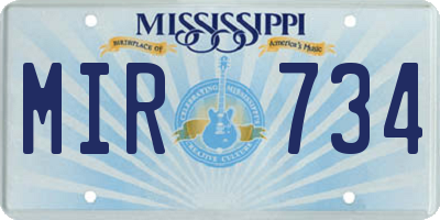 MS license plate MIR734
