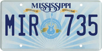 MS license plate MIR735