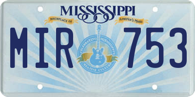 MS license plate MIR753