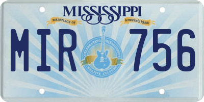 MS license plate MIR756