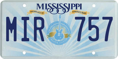 MS license plate MIR757