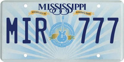 MS license plate MIR777