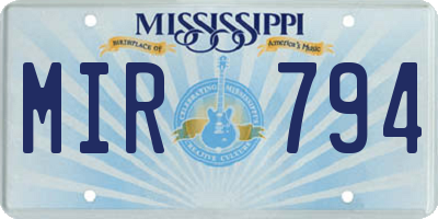 MS license plate MIR794