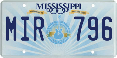 MS license plate MIR796