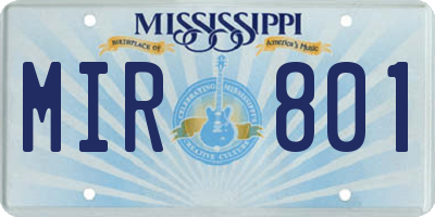 MS license plate MIR801