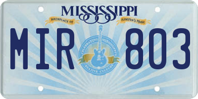 MS license plate MIR803