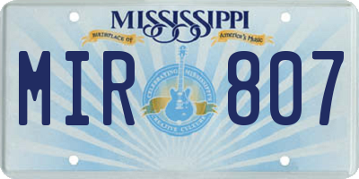 MS license plate MIR807