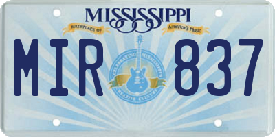 MS license plate MIR837