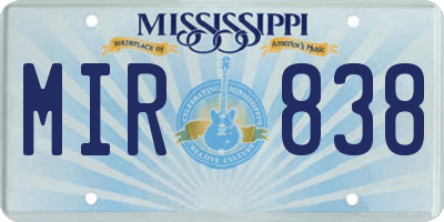MS license plate MIR838