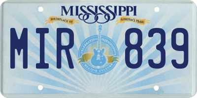 MS license plate MIR839