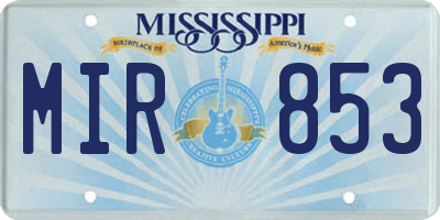 MS license plate MIR853
