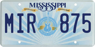 MS license plate MIR875