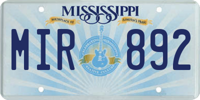 MS license plate MIR892
