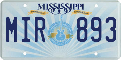 MS license plate MIR893