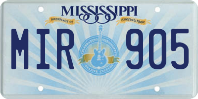 MS license plate MIR905
