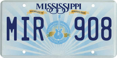 MS license plate MIR908