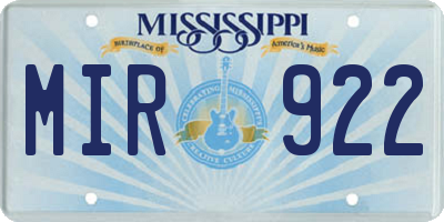 MS license plate MIR922