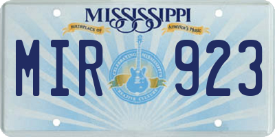 MS license plate MIR923