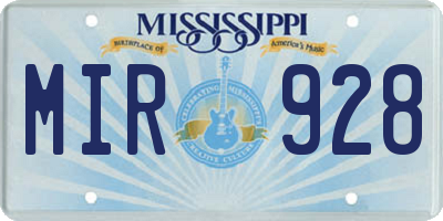 MS license plate MIR928