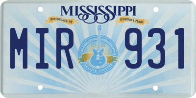 MS license plate MIR931