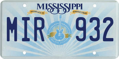 MS license plate MIR932