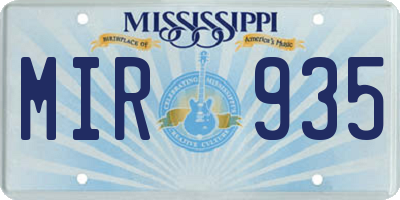 MS license plate MIR935