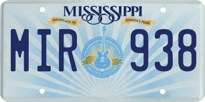 MS license plate MIR938