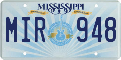 MS license plate MIR948