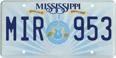 MS license plate MIR953