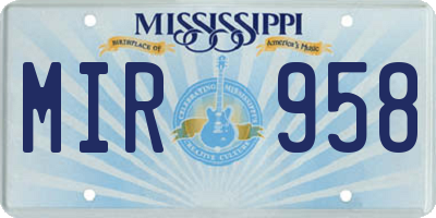 MS license plate MIR958