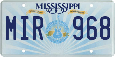 MS license plate MIR968