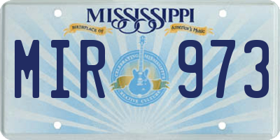 MS license plate MIR973