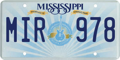 MS license plate MIR978