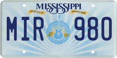 MS license plate MIR980