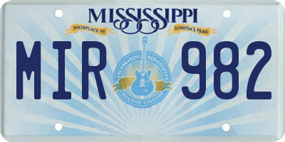 MS license plate MIR982