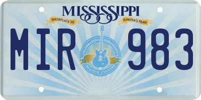 MS license plate MIR983