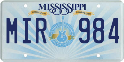MS license plate MIR984