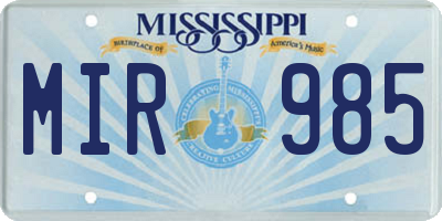MS license plate MIR985