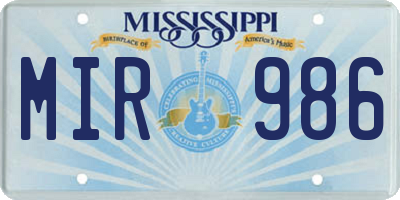 MS license plate MIR986
