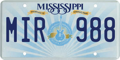 MS license plate MIR988