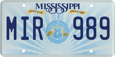 MS license plate MIR989