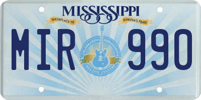 MS license plate MIR990