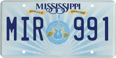 MS license plate MIR991
