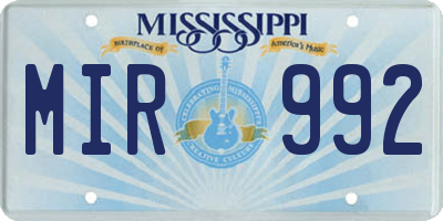 MS license plate MIR992