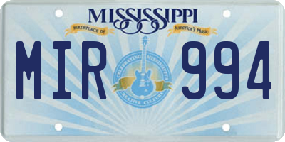MS license plate MIR994
