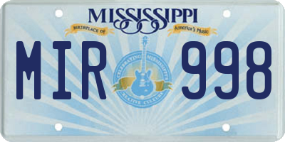 MS license plate MIR998
