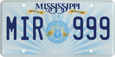 MS license plate MIR999