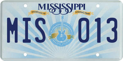 MS license plate MIS013