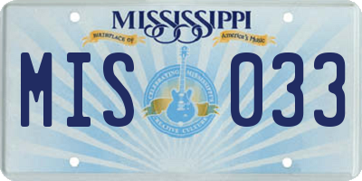 MS license plate MIS033