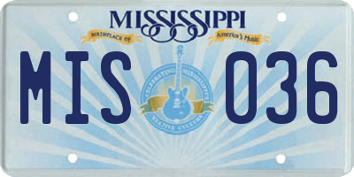 MS license plate MIS036
